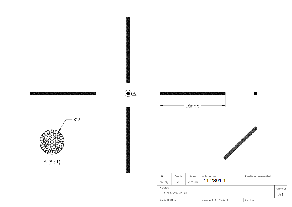 Edelstahlseil 7x7 - flexibel - Ø 5 mm - Preis pro Meter - V4A-11-2801.1