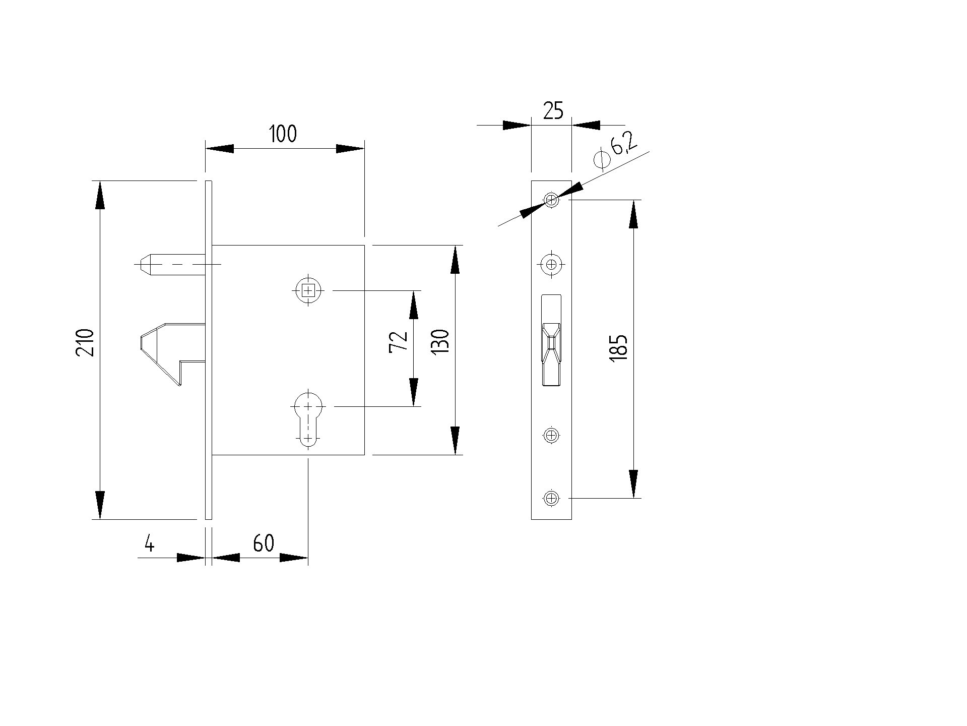 Schiebetor-Hackenschloss Stahl verzinkt Dornmass 72 mm mit Gegenplatte-89-11H3564A-A.4