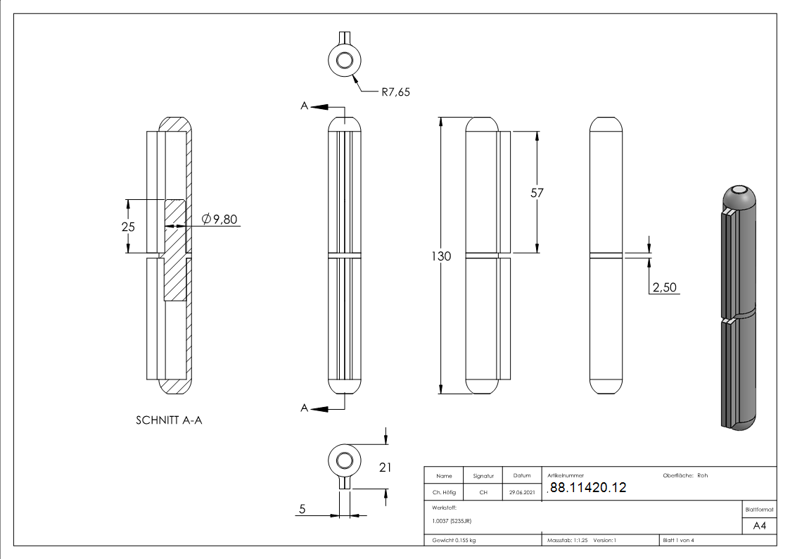 Anschweissband Stahl mit festem Zapfen- Tragkraft 150 kg-88-11420.12