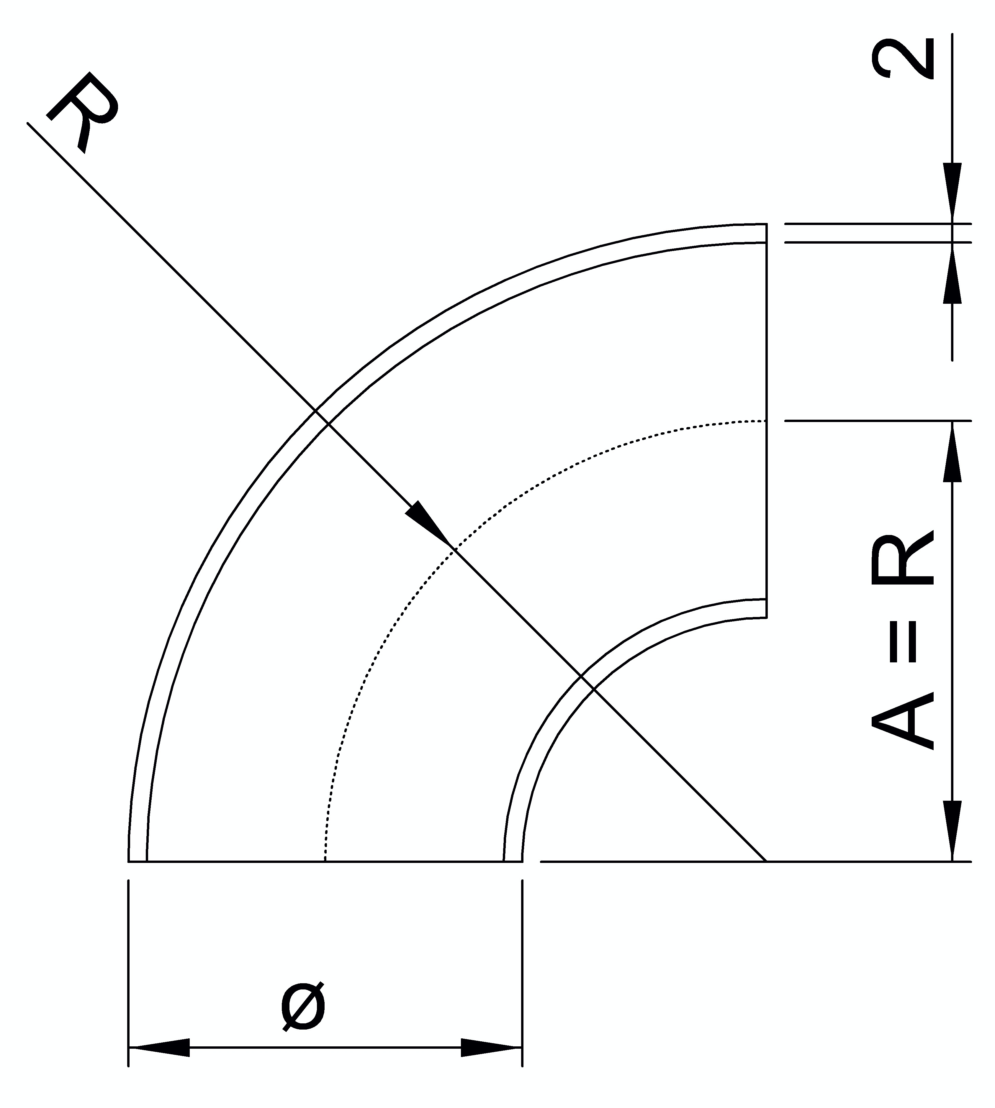 Bogen 90° zum Schweissen fuer Rundrohr- Ø 42-4 mm V2A-11-3712-A.4