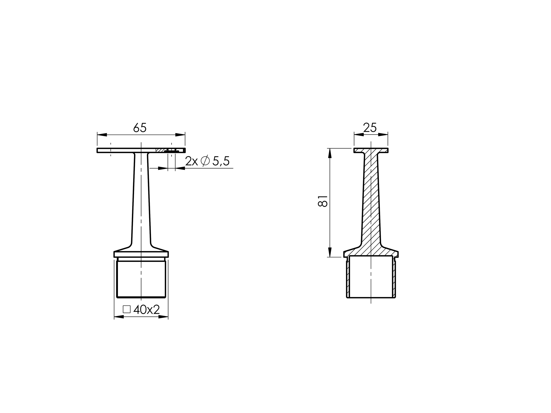 Handlaufhalter - fuer Vierkantrohr- 40x40x2 mm - V4A Anschluss FLACH-11-2711-A.1