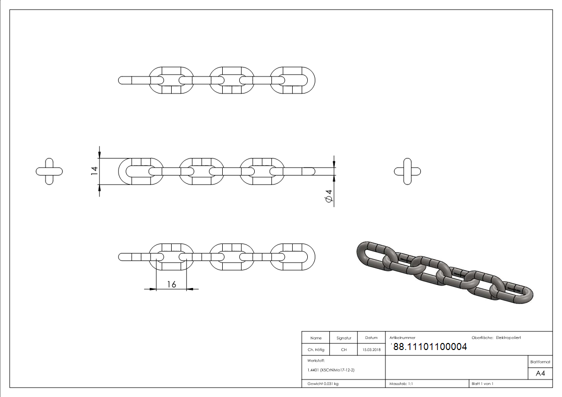 VA-Kette DIN 766- Ø 4mm-88.11101100004