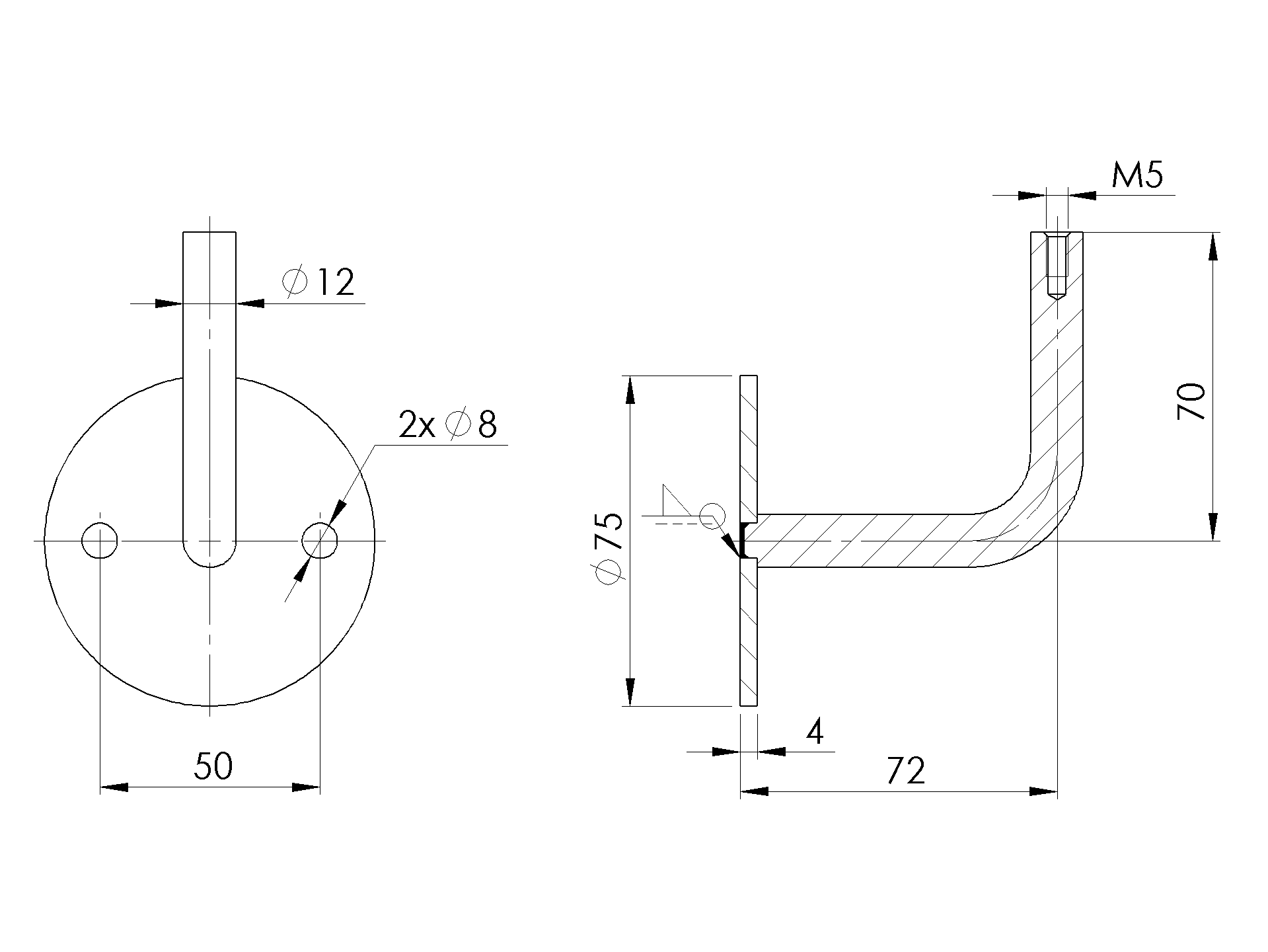 Handlaufhalter Edelstahl V2A geschliffen wandmontiert ohne Sattel-89-11A0114000-A.4