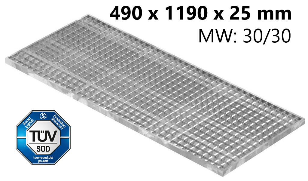 Lichtschachtrost Baunormrost - Masse-  490x1190x25 mm 30-30 mm - aus S235JR -St37-2- im Vollbad feuerverzinkt-23-491193025.7