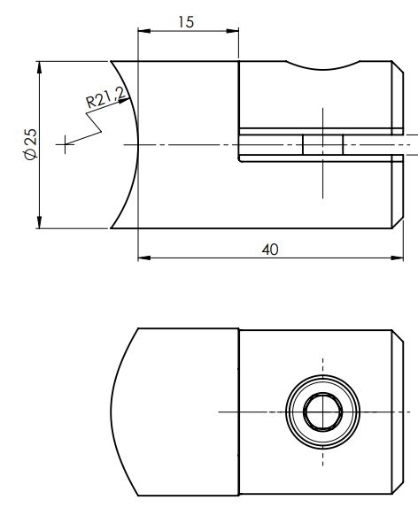 Blechhalter - Plattenhalter Ø 25 mm Edelstahl V2A – Anschluss 42-4 mm ohne Befestigungsschraube-12-2102-A.4