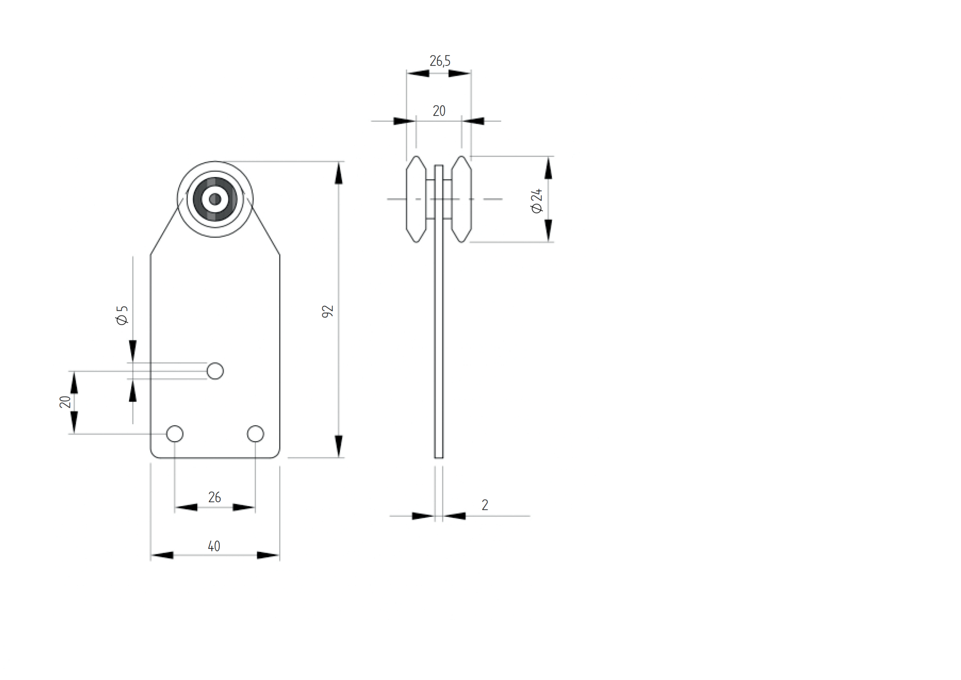 Doppel-Laufwagen Stahl verzinkt fuer Profil 33 x 34 mm bis 60 kg-89-11H2833X34-A.4