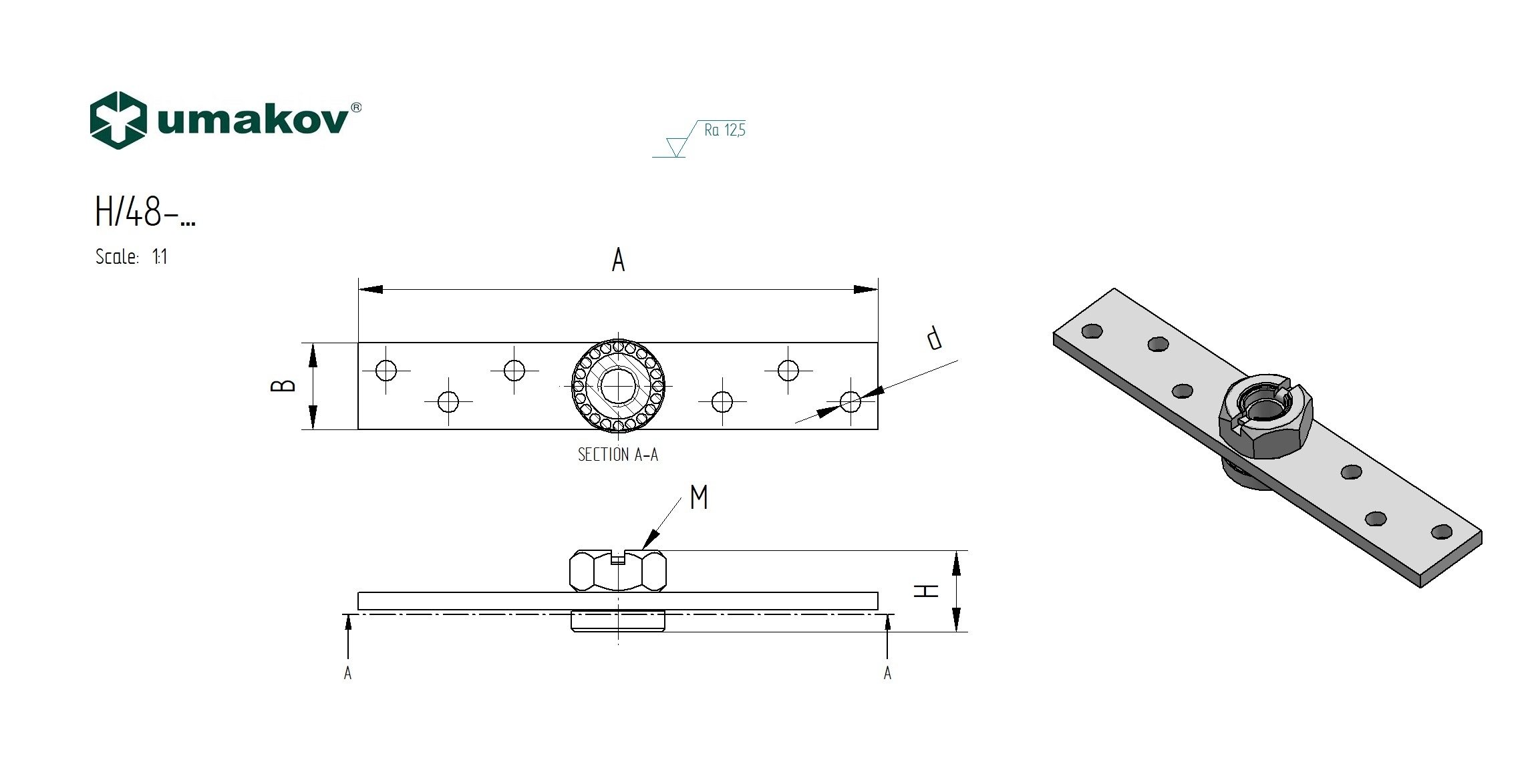 Anschraubplatte Stahl verzinkt 150 x 25 x 6 mm mit Gelenk M12 fr Torbnder-89-11H48M12-A.4