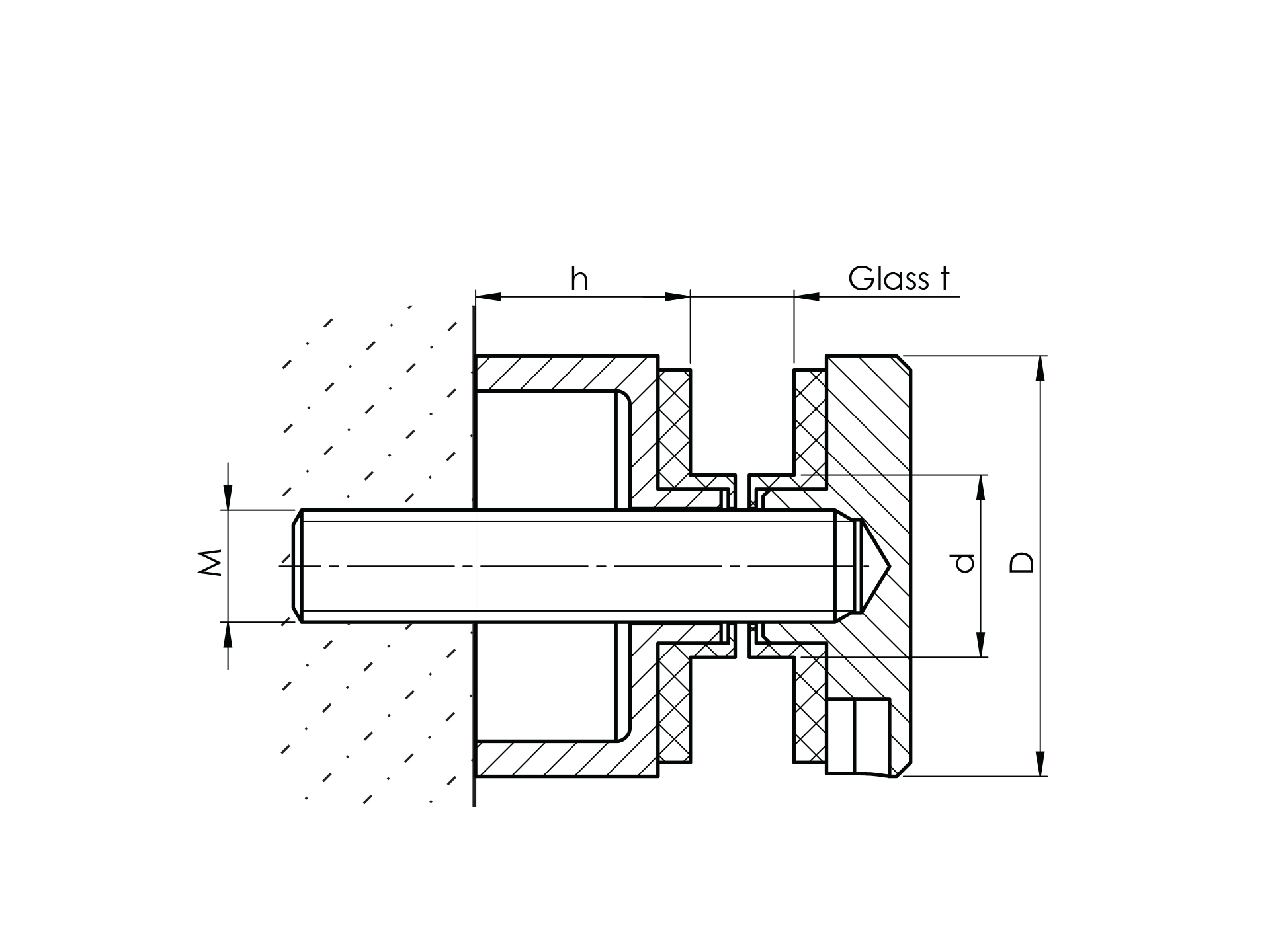 Glaspunkthalter Edelstahl AISI 304 D 30 mm M8x80 fuer Glas 6-12-76 mm geschliffen-89-11A0746300-A.4