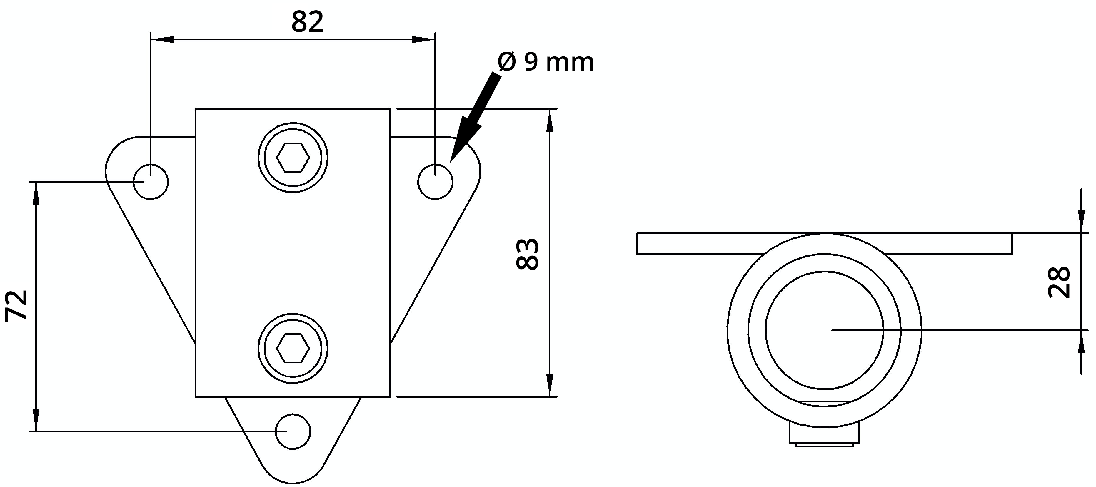 Rohrverbinder - Wandhalter Dreieckflansch - 146C42 - 42-4 mm - 1 1-4- - Feuerverzinkt u. Elektrogalvanisiert-146C42