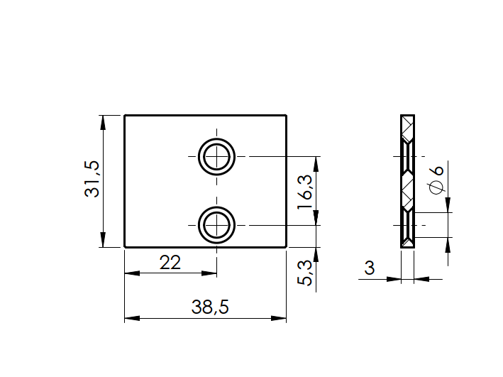 Adapterkappe Aluminium 31x38x3 mm Modell 20V Anthrazit RAL 7016-89-11FGCA31X38R7016-A.4