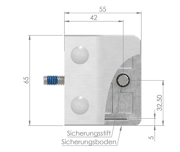 Glasklemme 55x65x37-5 mm AbZ fuer Anschluss Ø 42-4 mm Edelstahleffekt-10-3242ABZ.2
