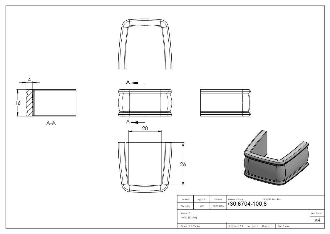 Bund - 100 Stueck - Material- 16x4 mm - Innenmass- 20x26 mm - Stahl -Roh- S235JR-30-6704-100.8