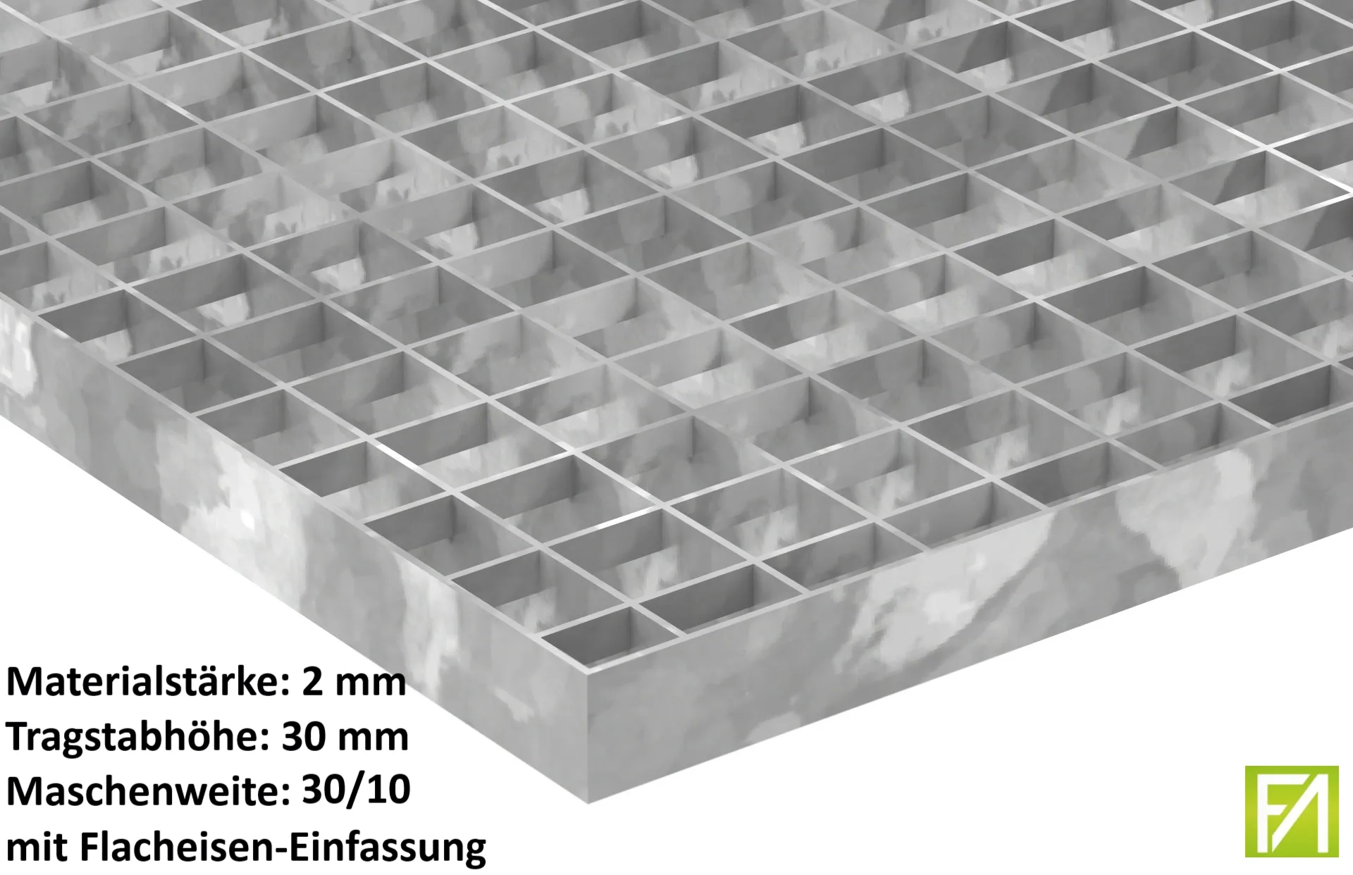 Industrie-Gitterrost - Masse- 800x1000x30 mm; MW 30-10 mm; 30-2 mm - S235JR -St37-2- im Vollbad feuerverzinkt-21-8010031302.7