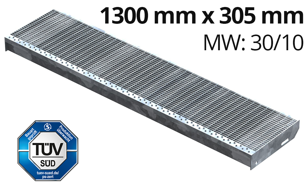 Gitterroststufe Treppenstufe Masse- 1300x305 mm 30-10 mm S235JR -St37-2- im Vollbad feuerverzinkt-40-1303031.7