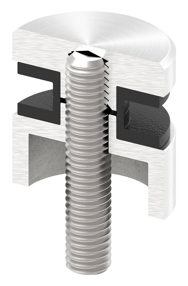 Glaspunkthalter V2A Ø 30 mm flach Klemmbereich 6-12-76 mm Gewinde M8 inkl- Gummi-10-5000.4
