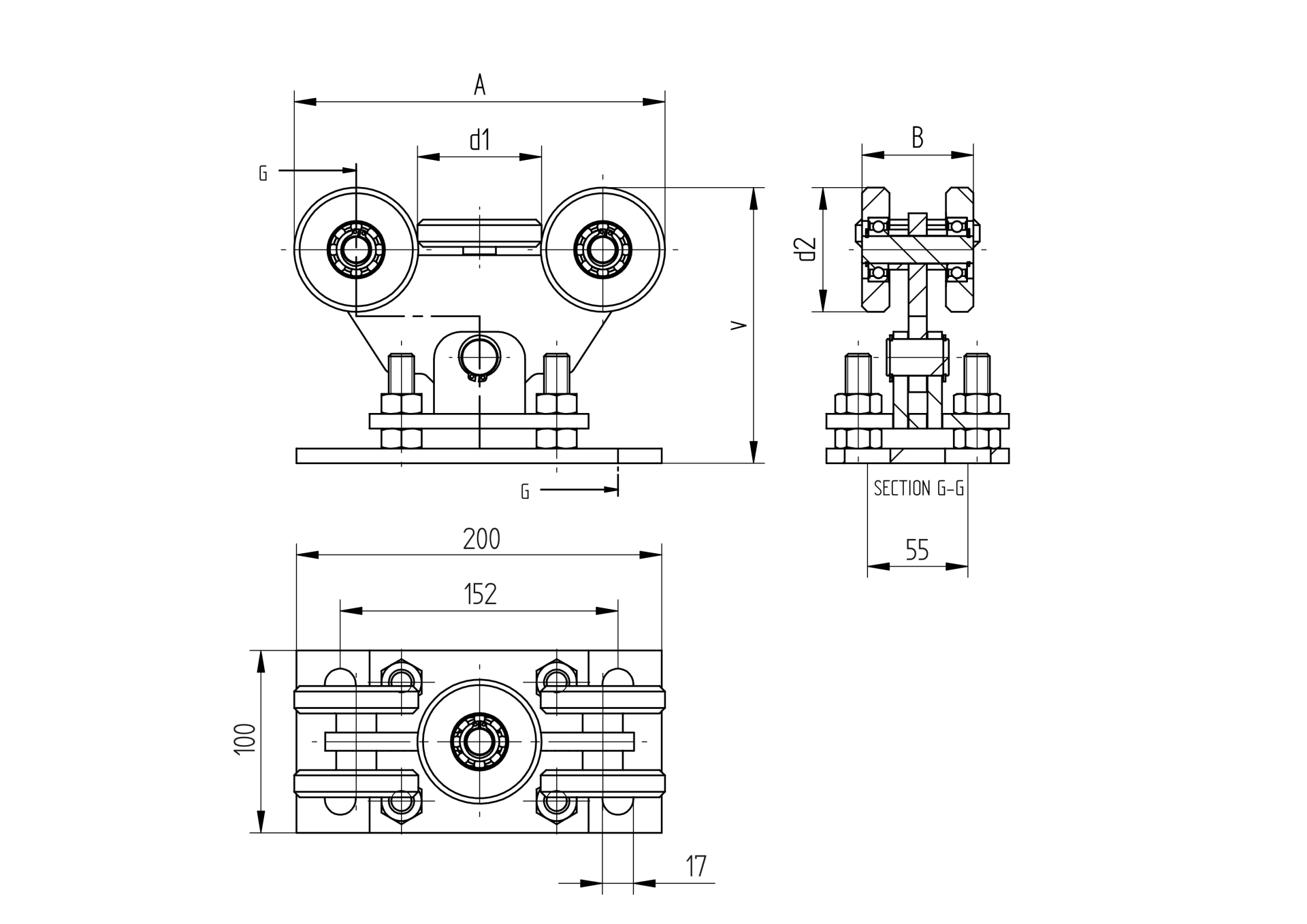 Schiebetor Laufwagen 5-Rollen Stahl verzinkt fuer Profil 80 x 80 mm-89-11H34480X80P-A.4