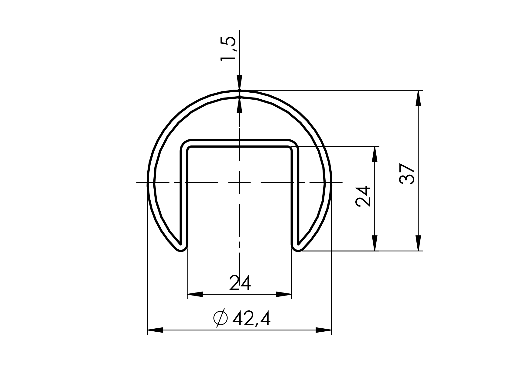 Glasleistenrohr Edelstahl V2A Ø 42-4 x 1-5 mm fuer LED L=6000 mm-89-11A6921042-A.4