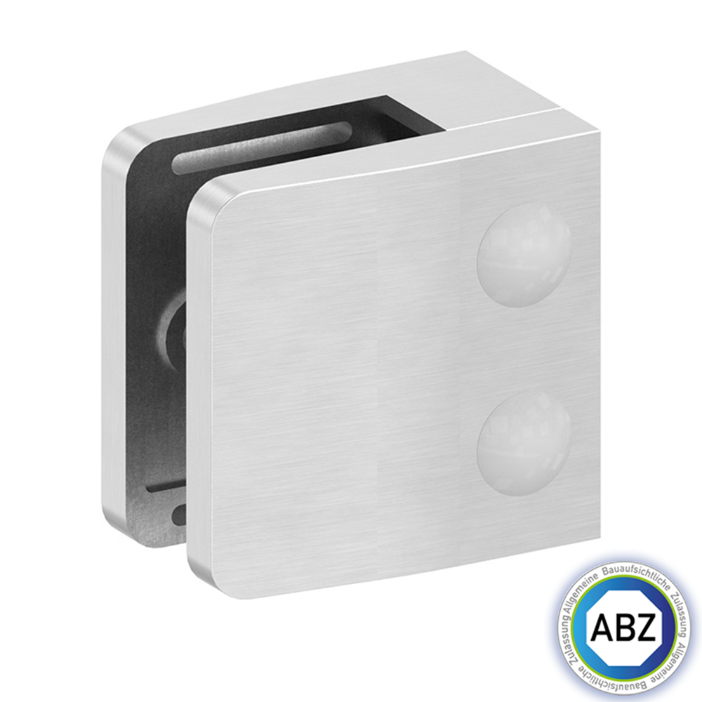 Glasklemme - mit ABZ Zulassung - Masse- 52x52x32-5 mm - verschiedene Anschluesse - V2A - V4A - Zink - Edel. Optik-GLASKLEMME-F-34