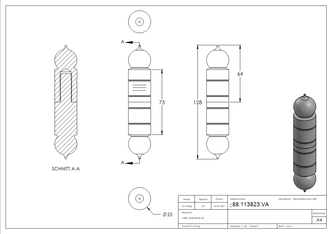 Anschweissband Edelstahl V2A 24 mm Dorn Ø 13 mm glatt fester Stift-88-113823.VA