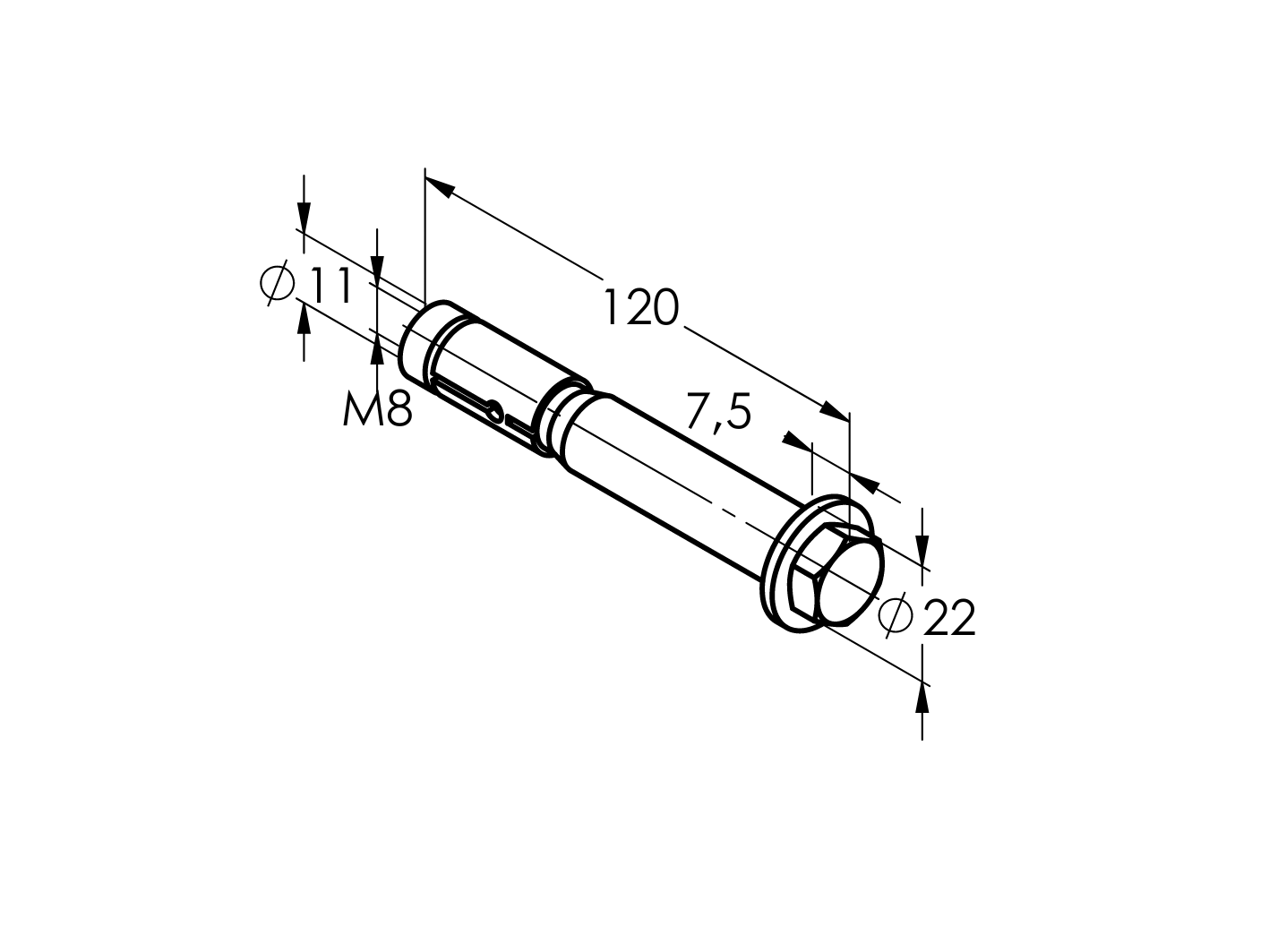 Spreizduebel Stahl verzinkt M8 L=120 mm Bohrung Ø 11 mm Sechskantkopf-89-11Q508M8120SS-A.4