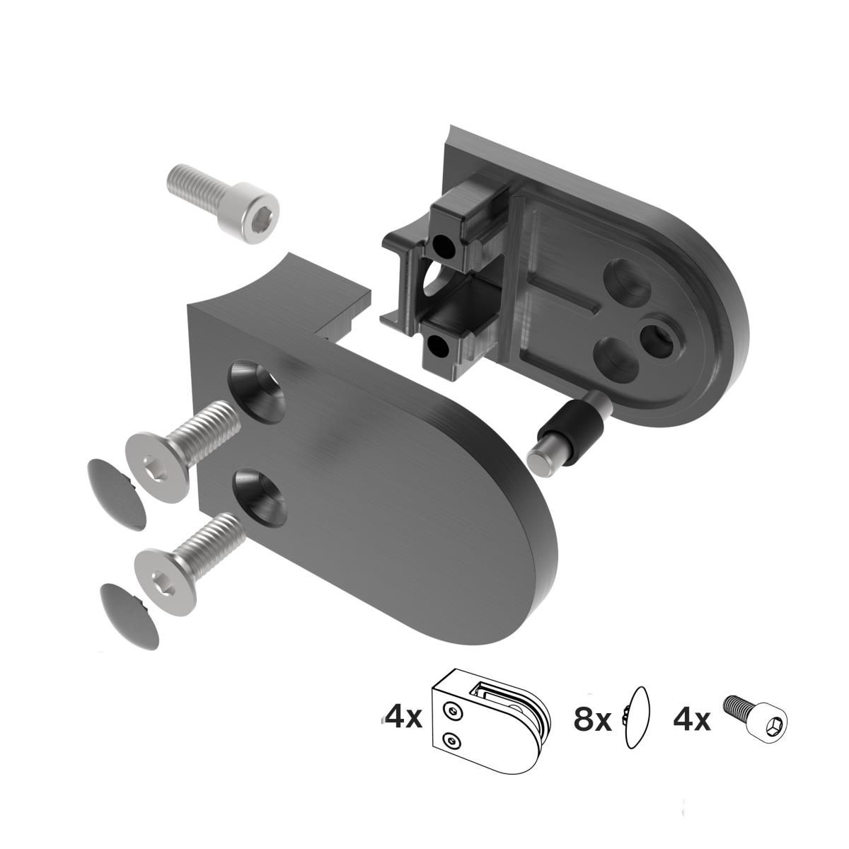 Glashalter V2A fuer Rohr Ø 42-4 mm PVD Schwarz 4er Set-89-11APVD2200042SET4-A.4