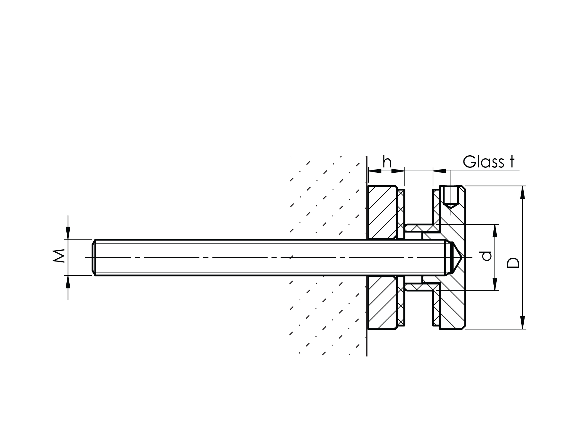Glaspunkthalter Ø 40 mm- V2A- Anschluss- Flach-10-5041-A.4