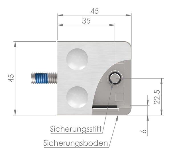 Glasklemme 45x45x26 mm AbZ fuer Anschluss Ø 42-4 mm V4A-10-3042.1ABZ