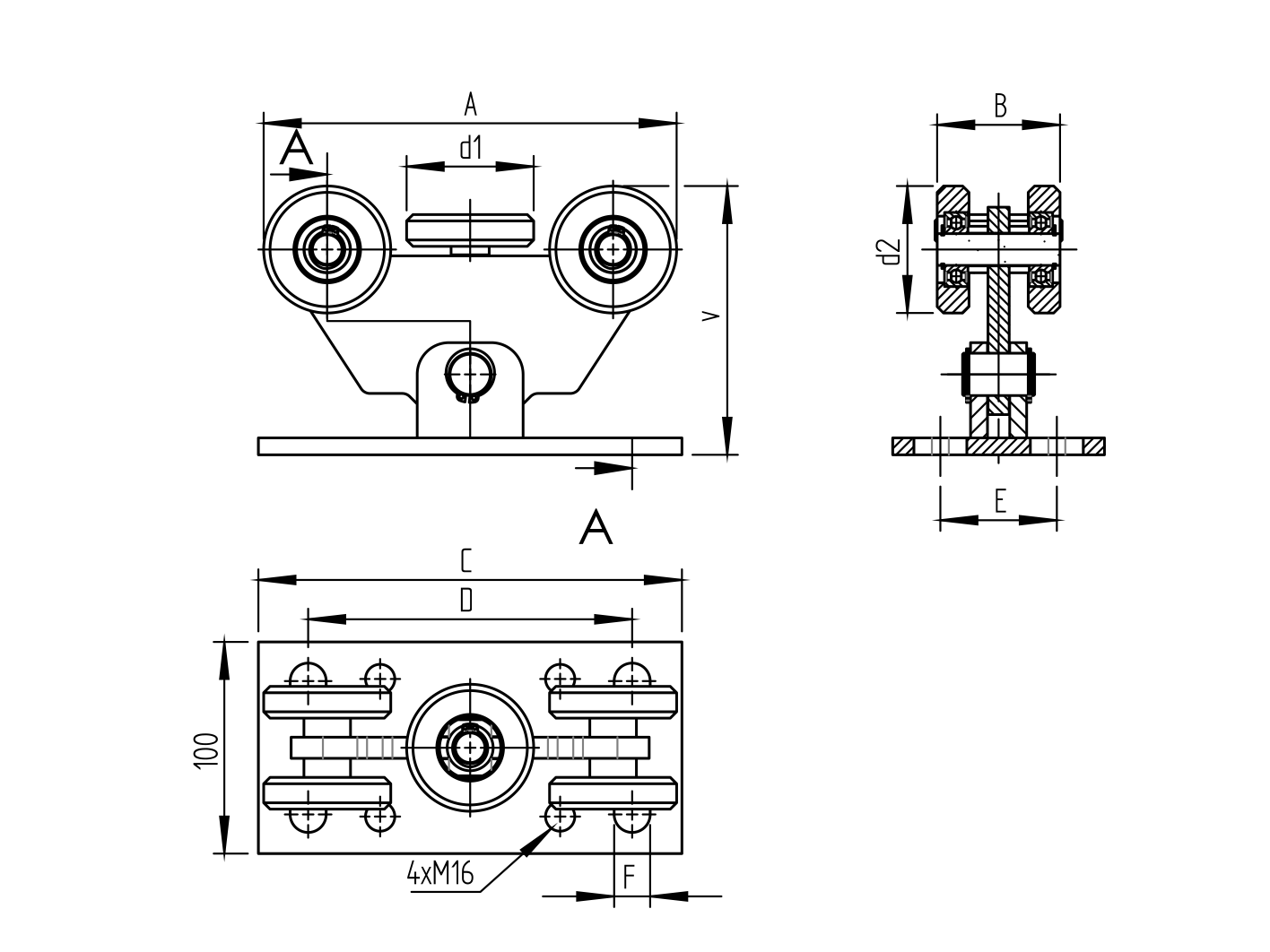 Laufwagen 5-rdrig Stahl verzinkt fr Laufprofil 60x60 mm Nylonrollen-89-11H34BP460X60NYLON-A.4