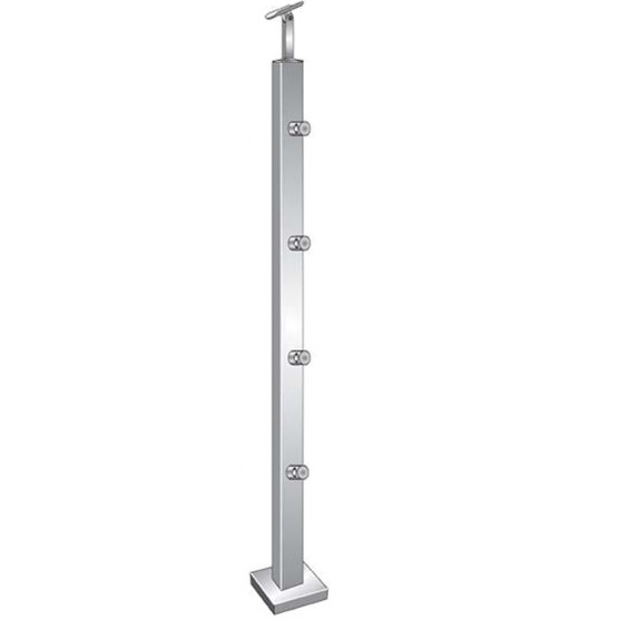 Gelaenderpfosten V2A 900 mm hoch 40x40 mm Topmontage fuer Treppe 5 Fuellstabhalter Ø12 mm-14-0081ER-A.4