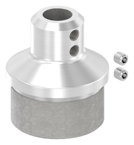 Einsteckkappe Edelstahl V2A fuer Rohr Ø 42-4x2-0 mm mit Durchgangsbohrung 12-2 mm- 2 Madenschrauben-88-1160275.240