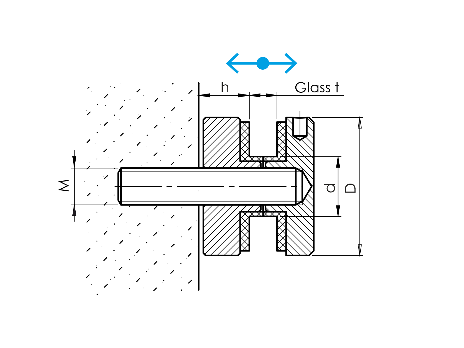 Glaspunkthalter Edelstahl AISI 304 fuer Glas 6-12-76 mm D 30 mm flach Schliff-89-11A0746FLEX1B-A.4