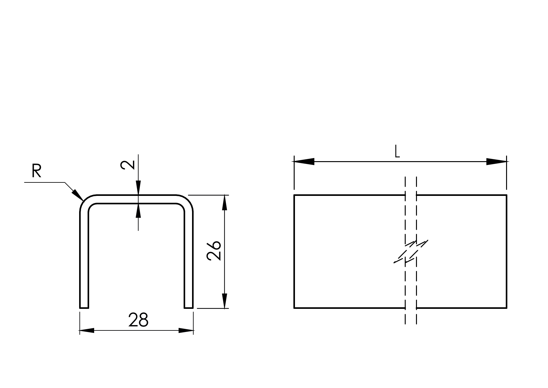 U-Profil Edelstahl V2A 24 x 24 mm geschliffen L=5000 mm-89-11A6900A0245000-A.4