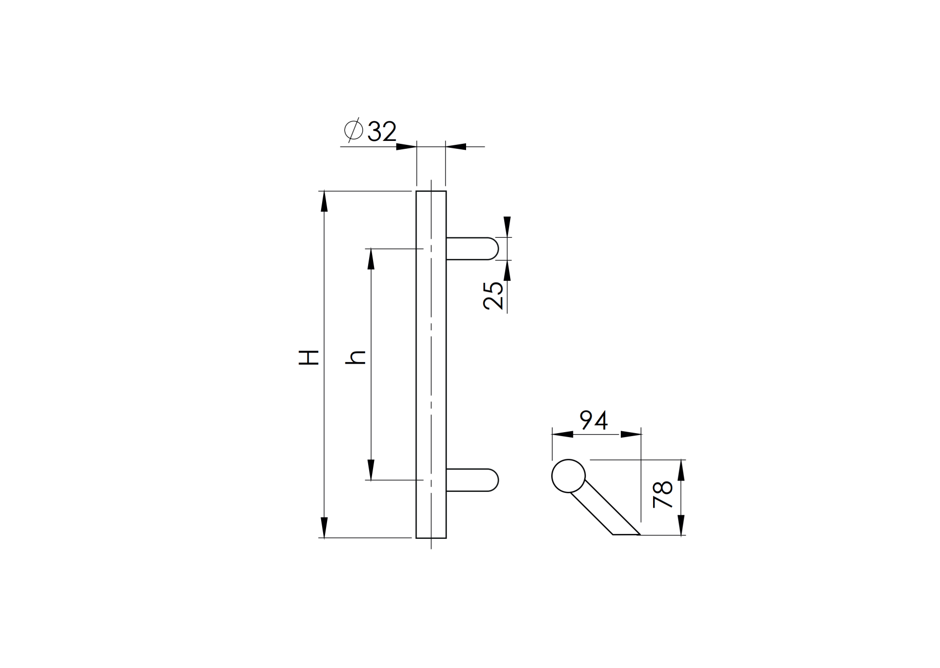 FeNau Glastuergriff Edelstahl AISI 316 geschliffen D32 H500 h350-89-11GS316M132500S-A.4