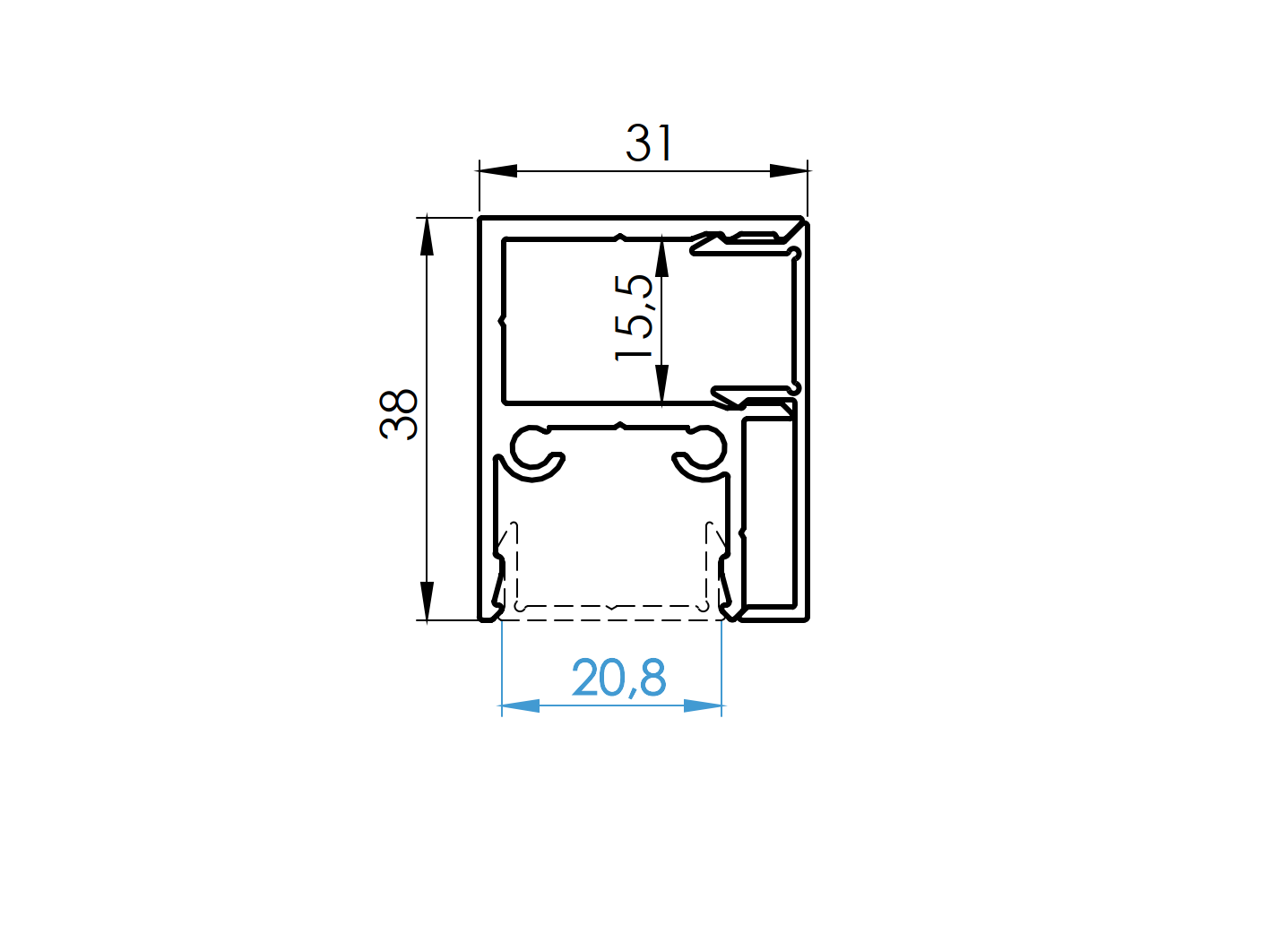 Zaunadapter Aluminium 6000 mm fuer 6-8mm Glas - 20mm Fuellung Satin-Inox-89-11FGA20G6000SVA-A.4