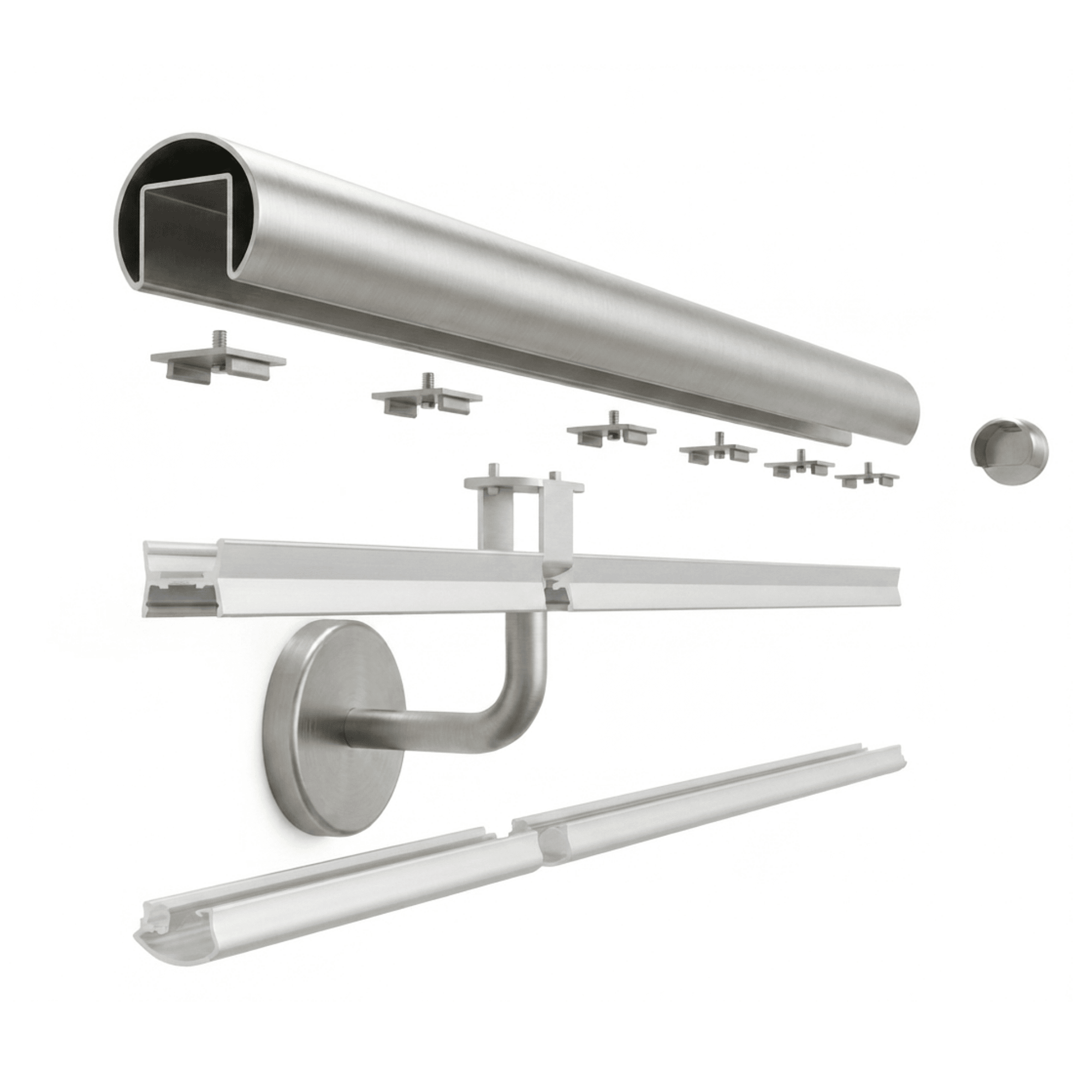 Lunora LED-Handlauf Komplettset Edelstahl V2A – 2 Meter- Warmweiss 2700 K-88-11LED-LUNORA-WW.L0