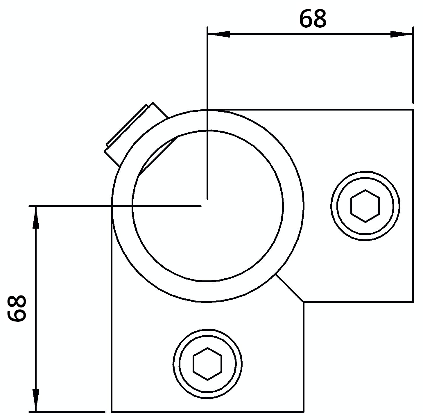 Rohrverbinder - Eckstueck durchgehend - 116D48 - 48-3 mm - 1 1-2- - Feuerverzinkt u. Elektrogalvanisiert-116D48