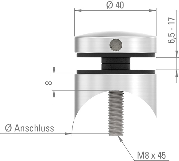 Glaspunkthalter Ø 40 mm fuer Anschluss- flach - Ø 42-4 mm V2A-10-GPH40.4