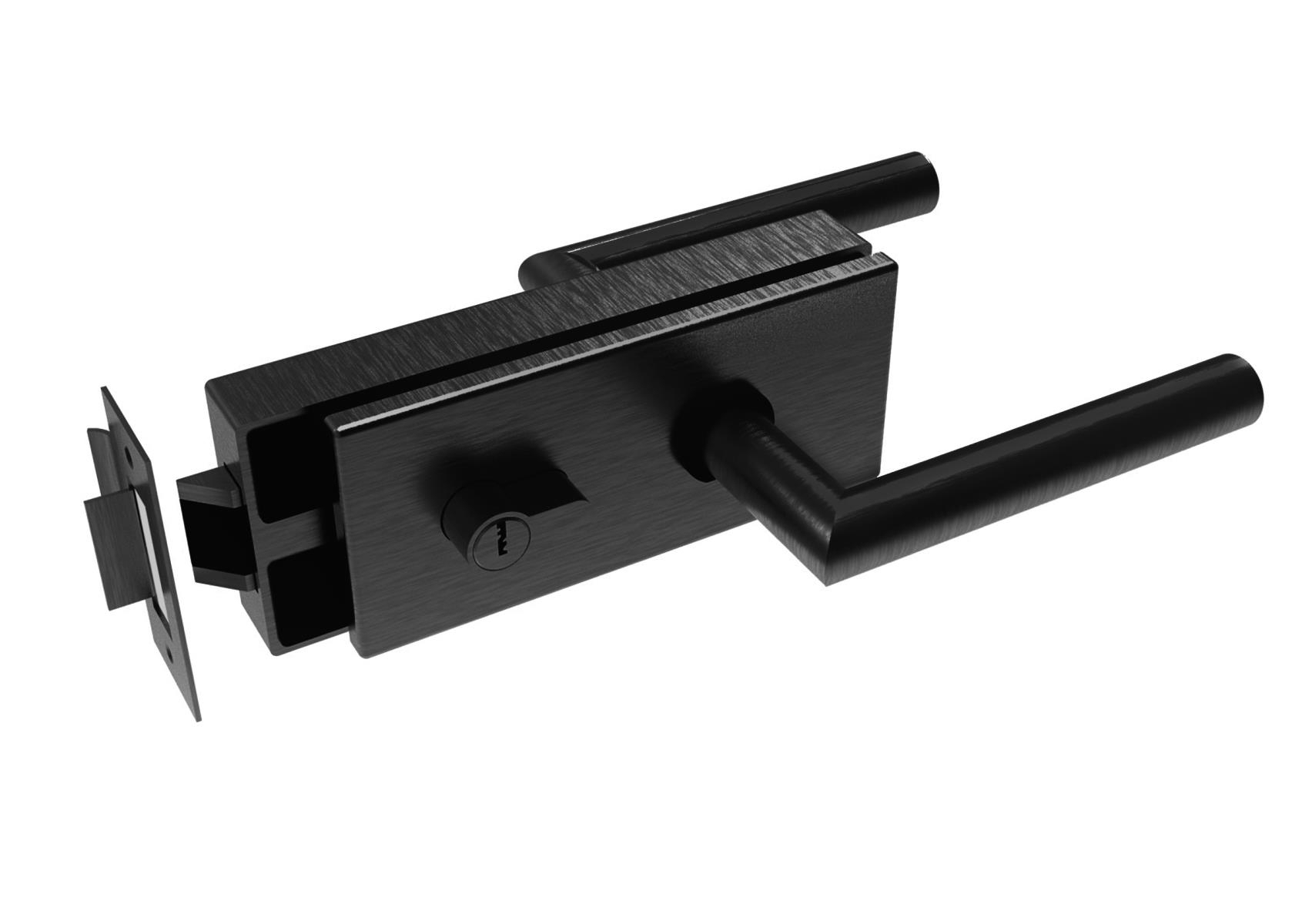 Glastuerschloss PZ mit Druecker- Edelstahl schwarz fuer 8-12mm Glas-89-11GSBLACKD206S-A.4