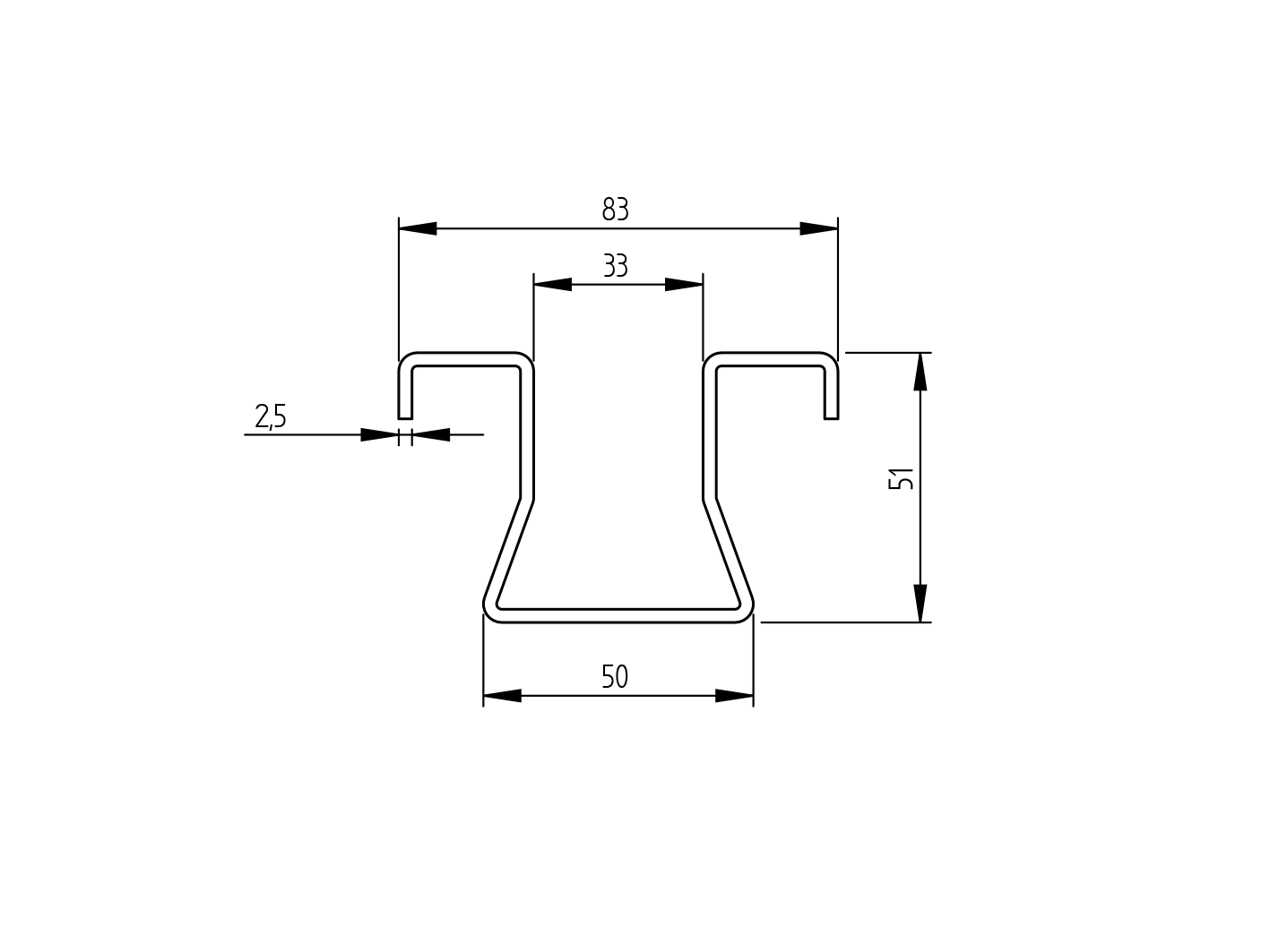 Bodenlaufschiene U-Profil Stahl verzinkt L = 3000 mm zum Einbetonieren-89-11H59ZN3000-A.4