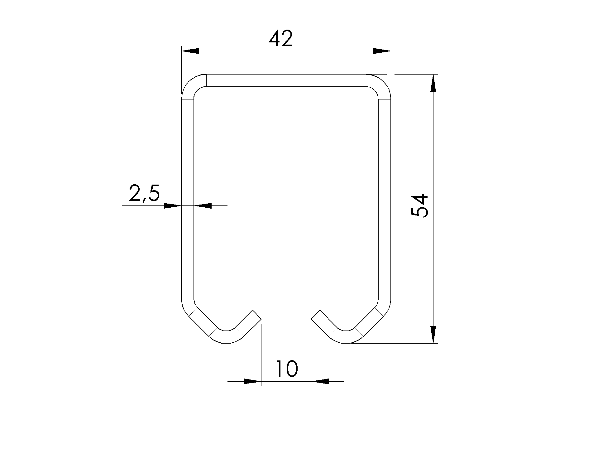 Laufschiene Stahl feuerverzinkt 42 x 54 x 2-5 mm L = 6000 mm-89-11H1842X54ZN6000-A.4