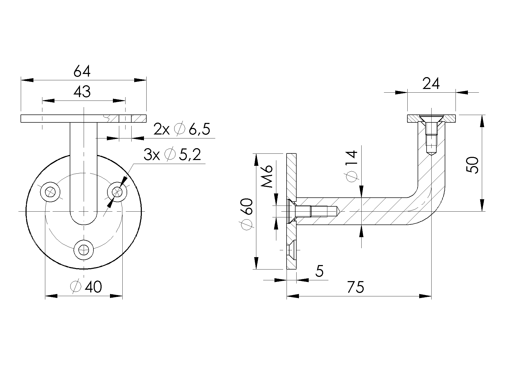 Wandhandlaufhalter Edelstahl AISI 304 geschliffen fuer flachen Handlauf-89-11A0112000-A.4