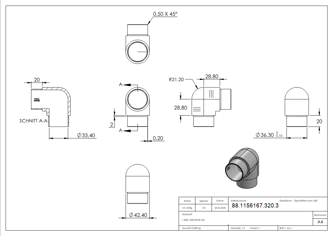 Rohrbogen V2A Ø 42-4 x 3 mm 90° eng zum Stecken-88-1156167-320.3
