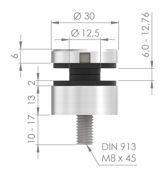 Glaspunkthalter Edelstahl V2A Ø 30 mm flach – Punkthalter-10-5000.4