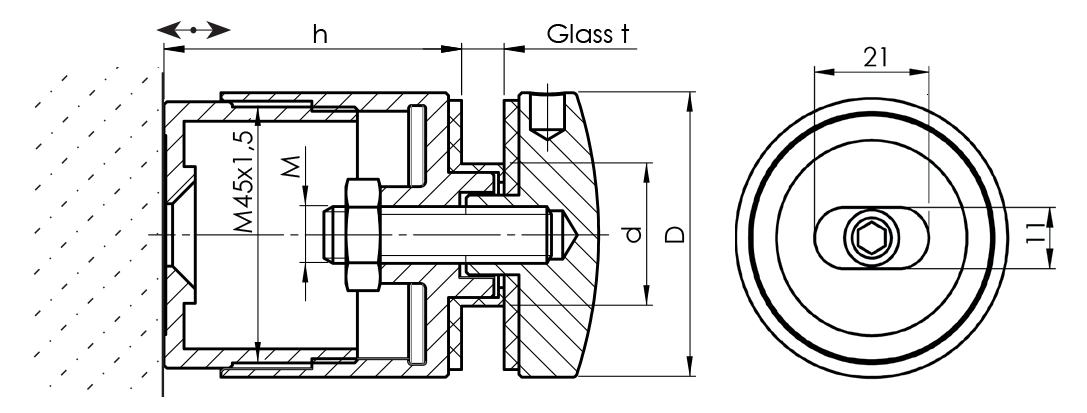 Glaspunkthalter Edelstahl AISI 304 D 50 mm fuer Glas 8-17-52 mm FLEX3-89-11A0747FLEX3-A.4