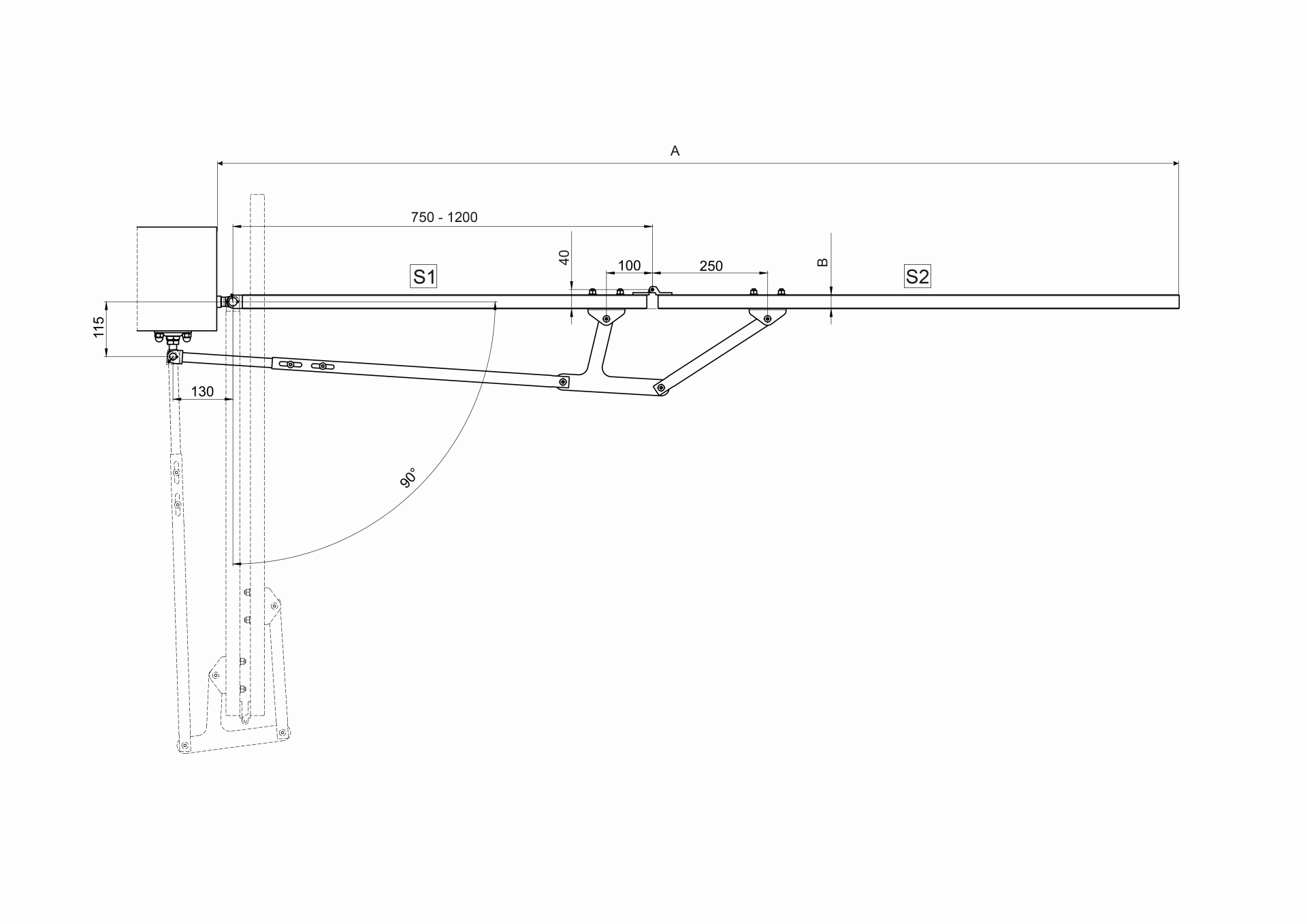 Faltmechanismus Edelstahl AISI 304 fuer Fluegeltore- Torbreite 1500-3000 mm-89-11AFS110D-A.4
