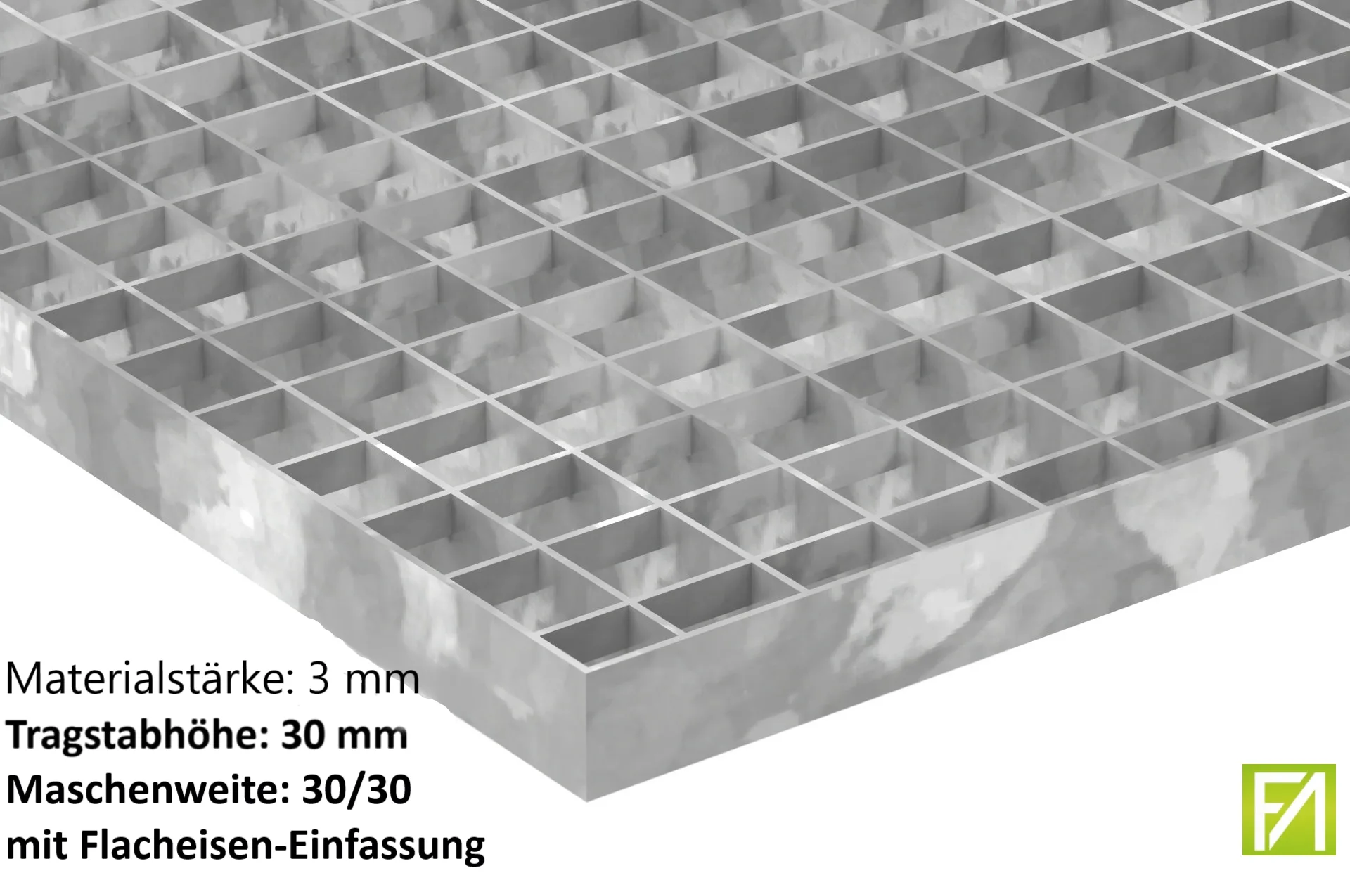 Industrie-Gitterrost - Masse- 1000x700x30 mm; MW 30-30 mm; 30-3 mm - S235JR -St37-2- im Vollbad feuerverzinkt-21-1007030303.7