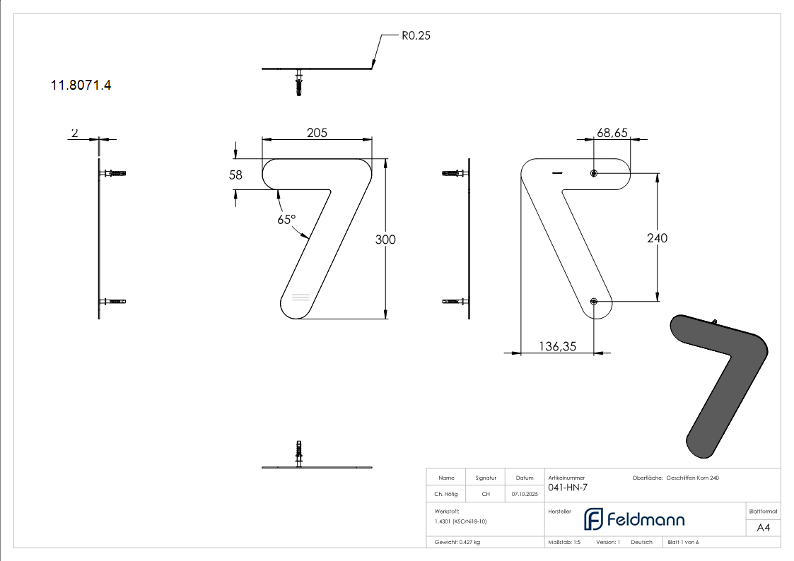 Hausnummer 7 - gross - Masse- 200 mm x 300 mm - V2A-11-8071.4