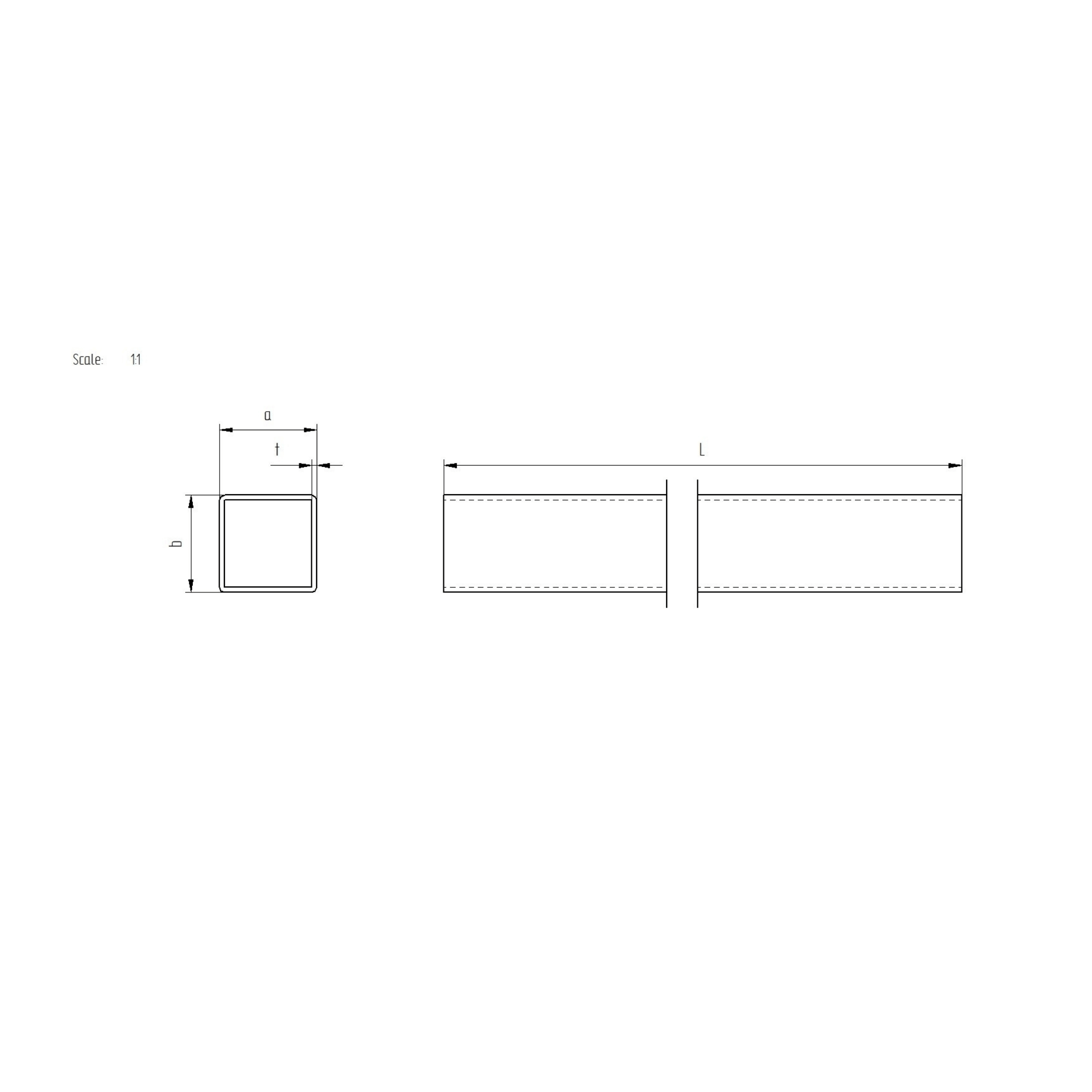 Edelstahl Vierkantrohr AISI 304 40x40x2 mm Laenge 1500 mm geschliffen-89-11A40X40X21500-A.4