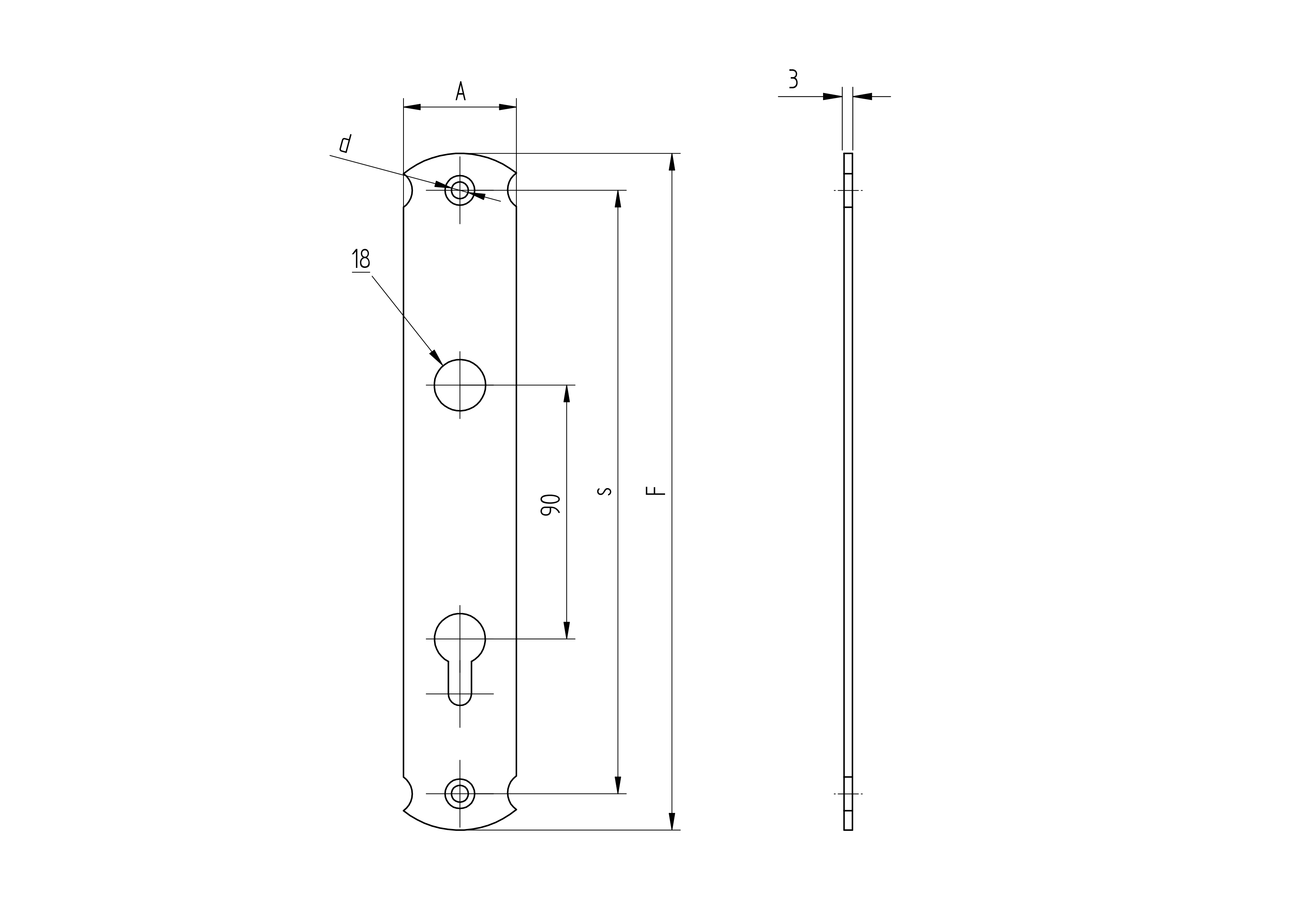 Langschild verzinkt 240x40 mm PZ 90 mm fuer Tuerdruecker Stahl-89-11D102-A.4