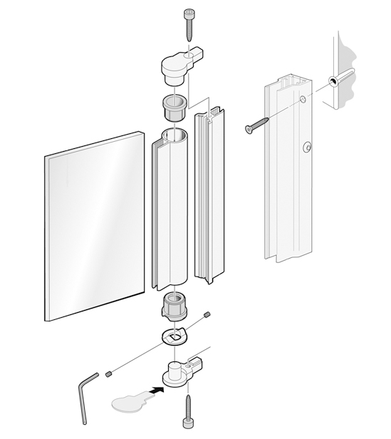 Glastuerscharnier Glas-Wand Aluminium glanz 2000mm- - 110°- fuer 6mm Glas-89-11GSALDB9001PCR-A.4